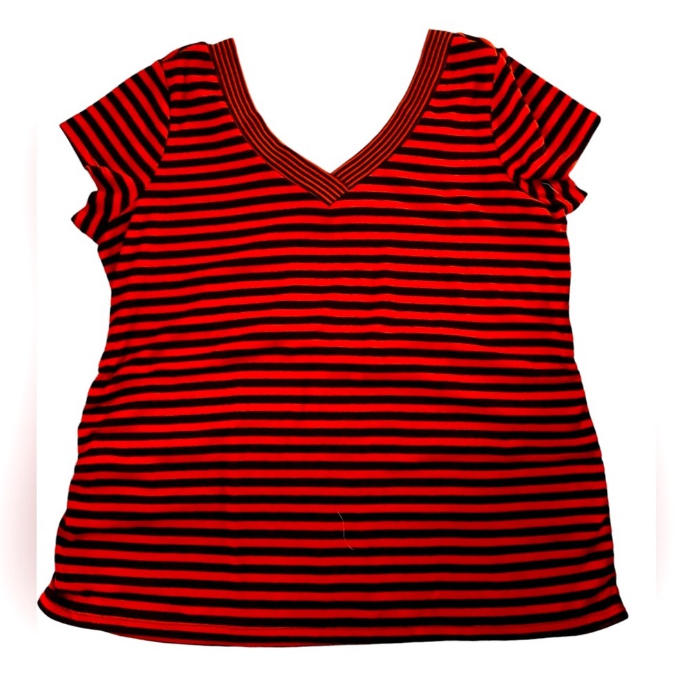 Cato Orange & Dark Brown Stripe Top Women's Size 18-20 Soft Comfy Cotton Mix EUC